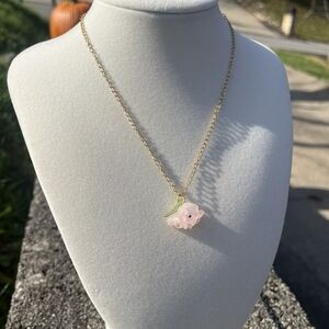 Pink Lily Of The Valley Necklace - Gold Stainless Steel - 14-16 Inches